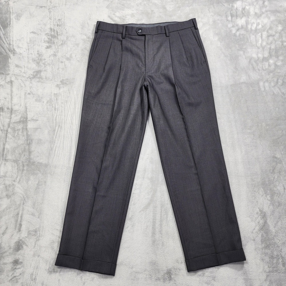 Dockers Premium Pants Mens 36x30 Gray Relaxed Fit Pleated Wool Cuffed Dress‎